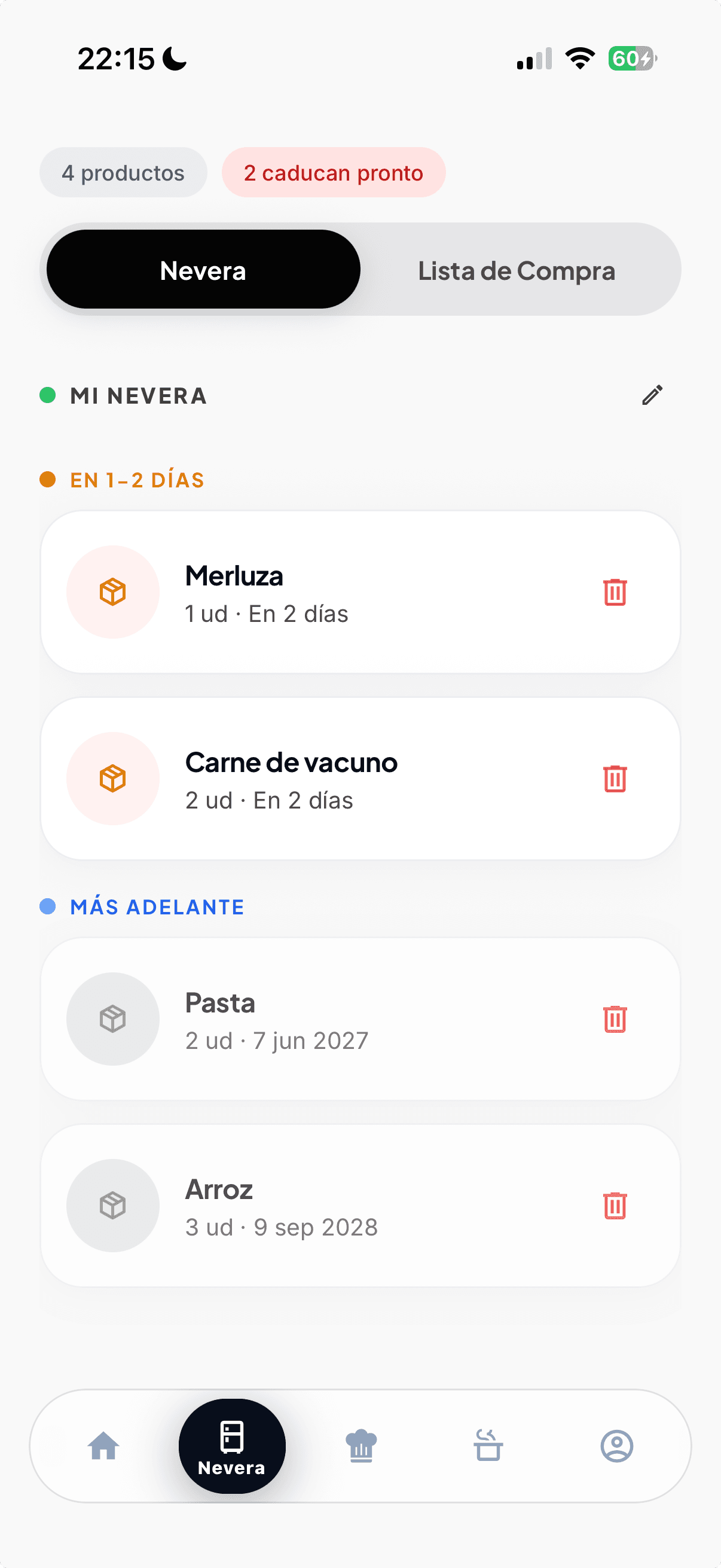 Inventario de nevera en StockFlow